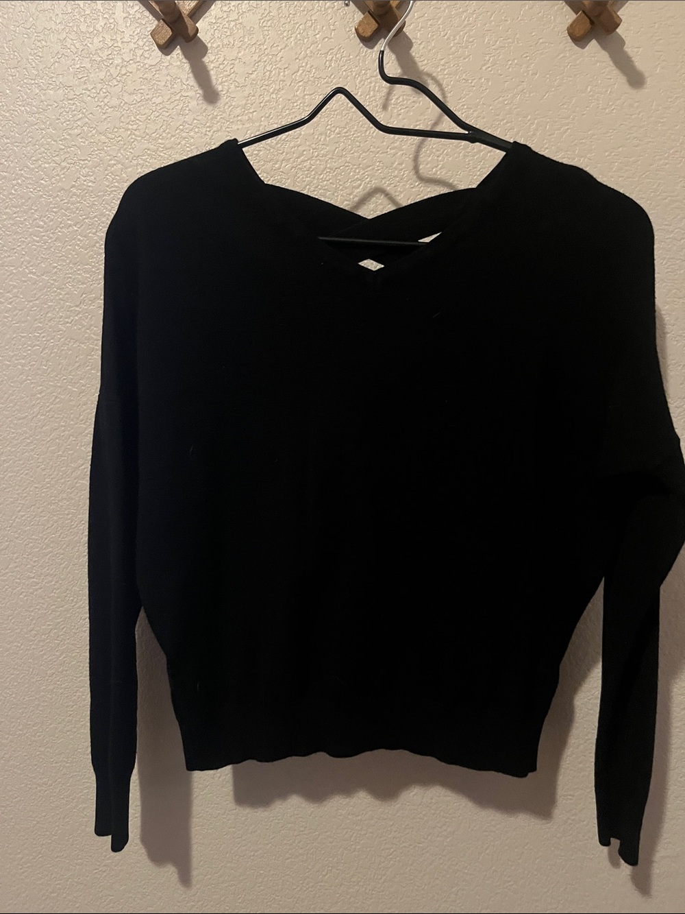 Black Women's V-Neck Sweater with back Detail